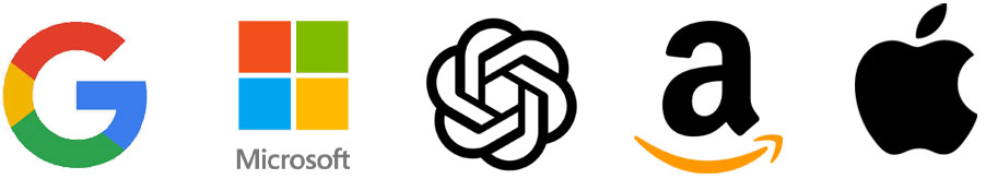 Google, Microsoft, ChatGPT, Amazon and Apple Logos